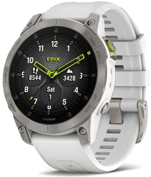 Умные часы Garmin Epix (Gen 2) Sapphire 47mm Carbon Gray, с белым ремешком