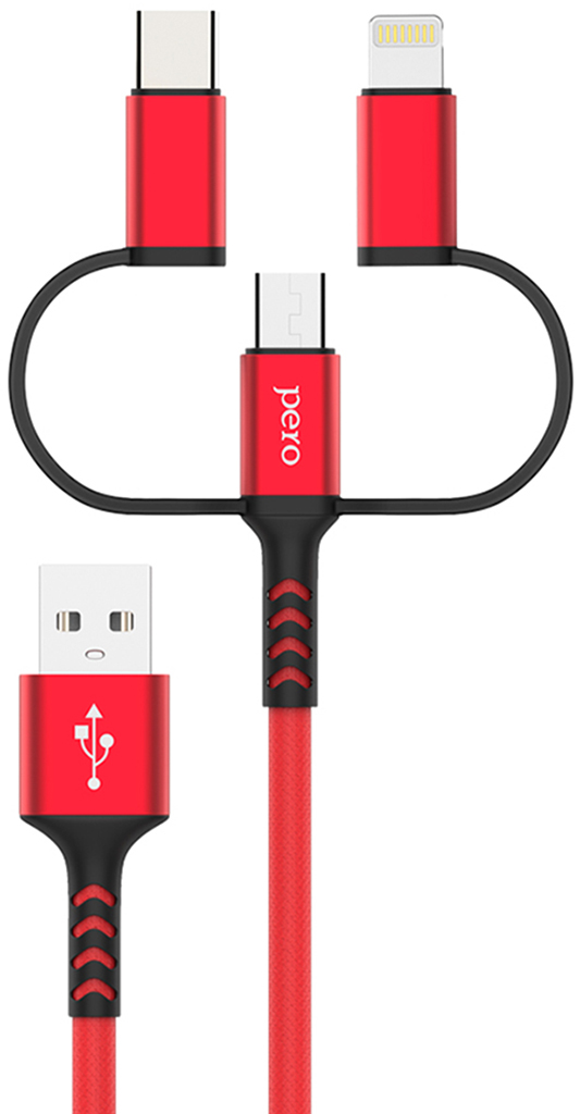 Кабель Pero DC-06 USB to Apple LightningmicroUSBUSB-C 2m Red 890₽