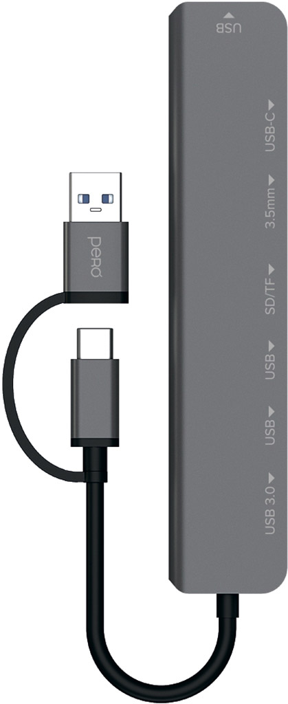 USB-хаб Pero MH01 USBUSB-C to USBUSB-C35 jack Gray 2390₽
