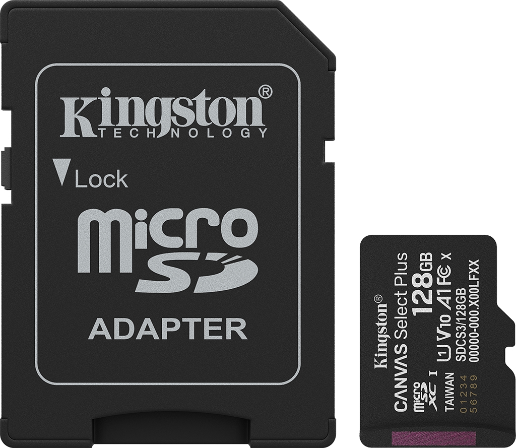 Карта памяти Kingston Canvas Select Plus microSDXC UHS-I 128GB с адаптером SDCS3128GB 1390₽
