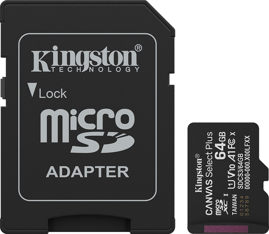 Карта памяти Kingston Canvas Select Plus microSDXC UHS-I 64GB с адаптером SDCS364GB 990₽
