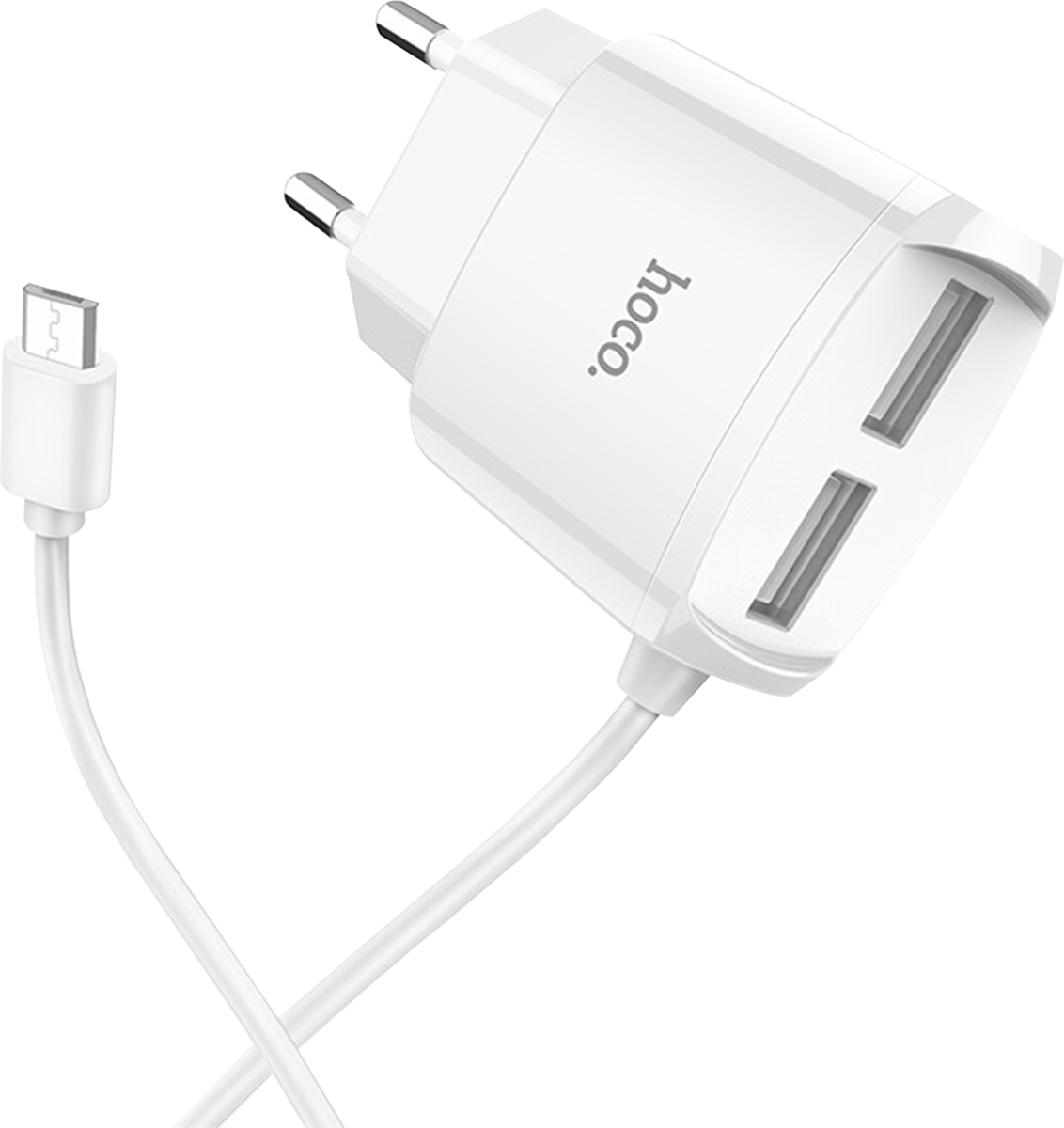 C59A Mega Joy с кабелем microUSB White сетевое зарядное устройство hoco c59a mega joy 2usb 2 4a встроенный кабель lightning белый 07949