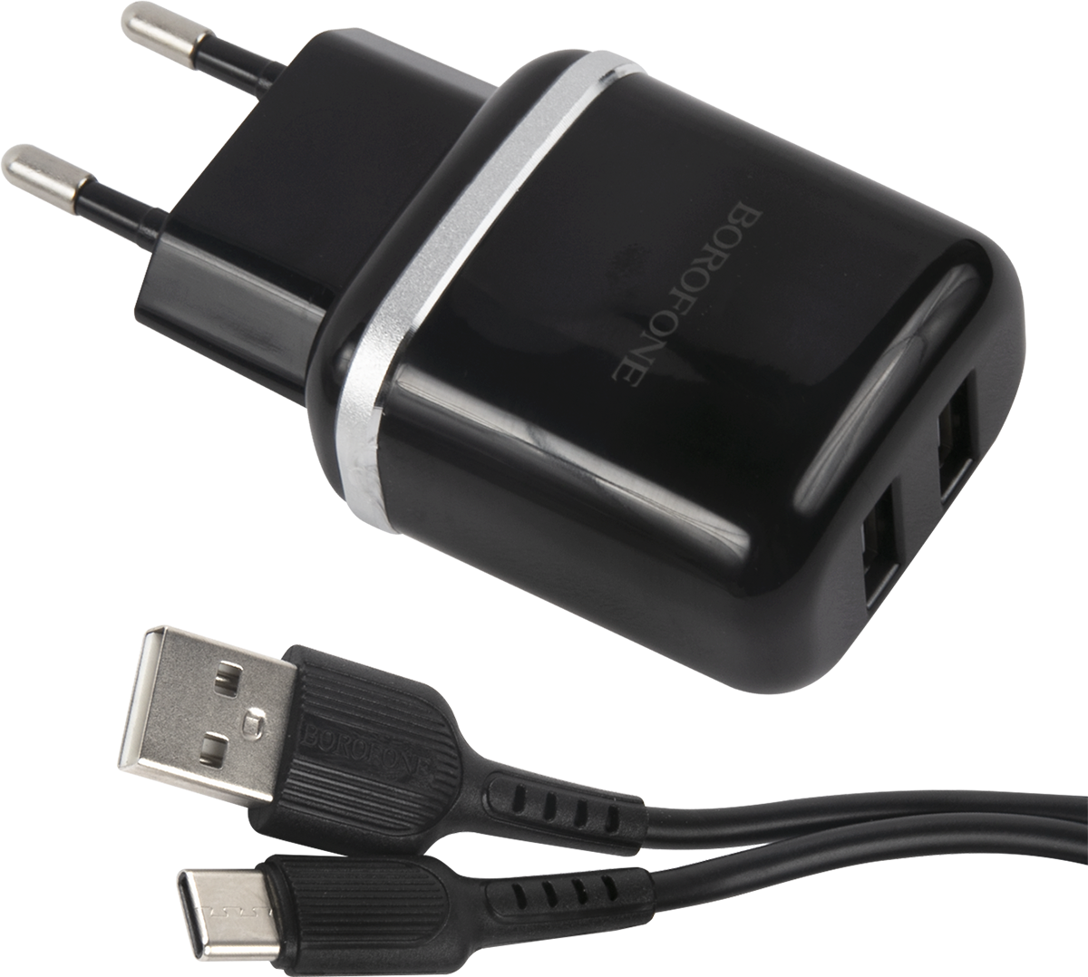 BA25A с кабелем USB-C Black сетевое зу borofone ba25a 2хusb а 2 4а черный