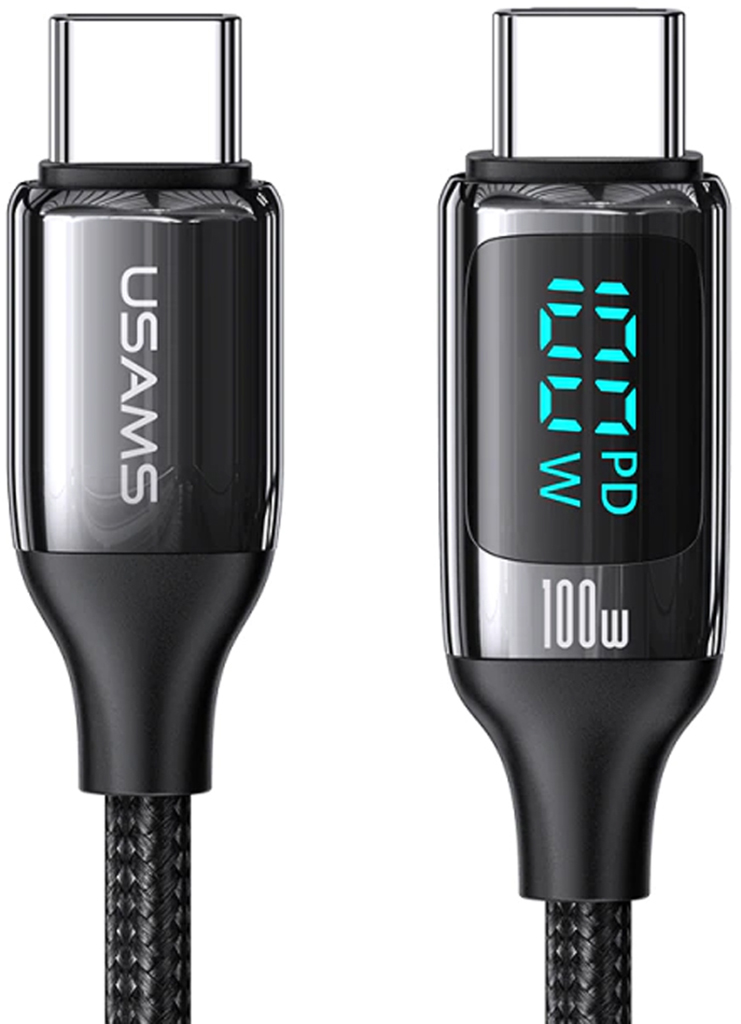 U78 USB-C to USB-C 1.2m LED дисплей Black кабель usams u78 usb c to usb c 1 2m led дисплей black