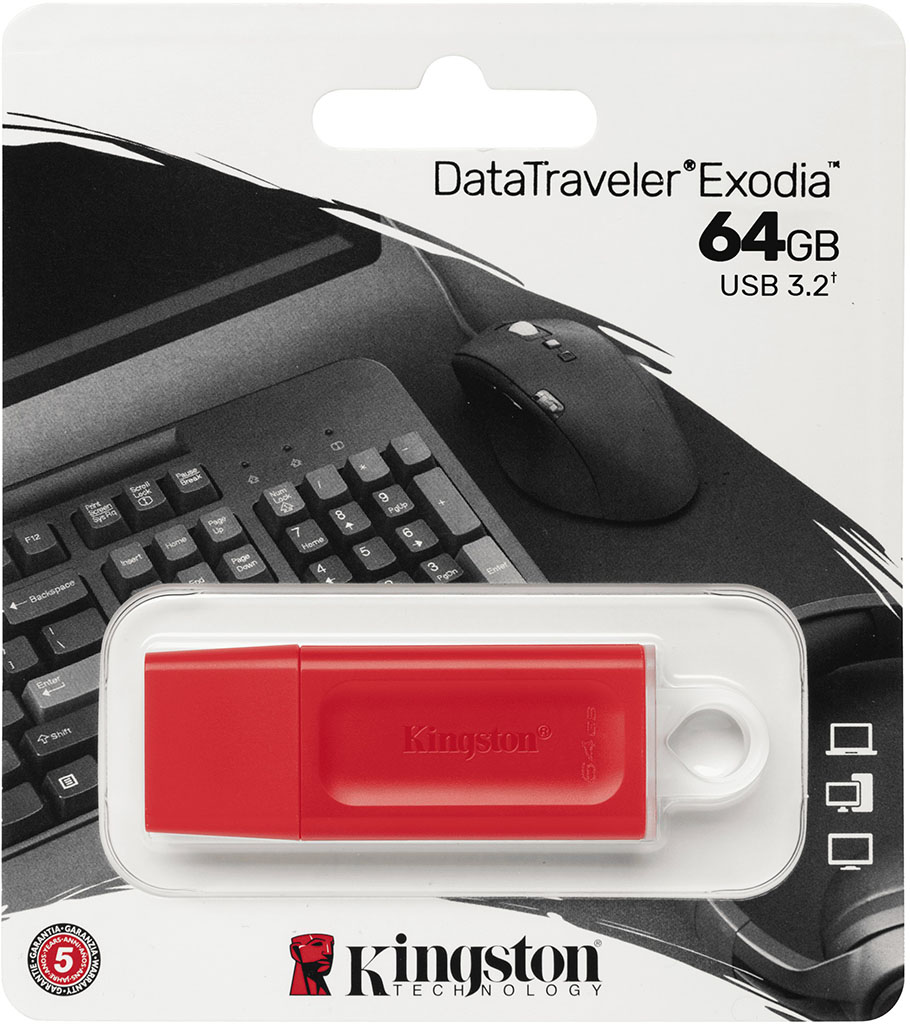 USB-накопитель Kingston DataTraveler Exodia 64GB USB 3.2 Gen 1 Red цена и фото