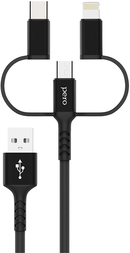 Кабель Pero DC-06 Universal 3 in 1 USB to USB-CApple LightningmicroUSB 1m Black 790₽