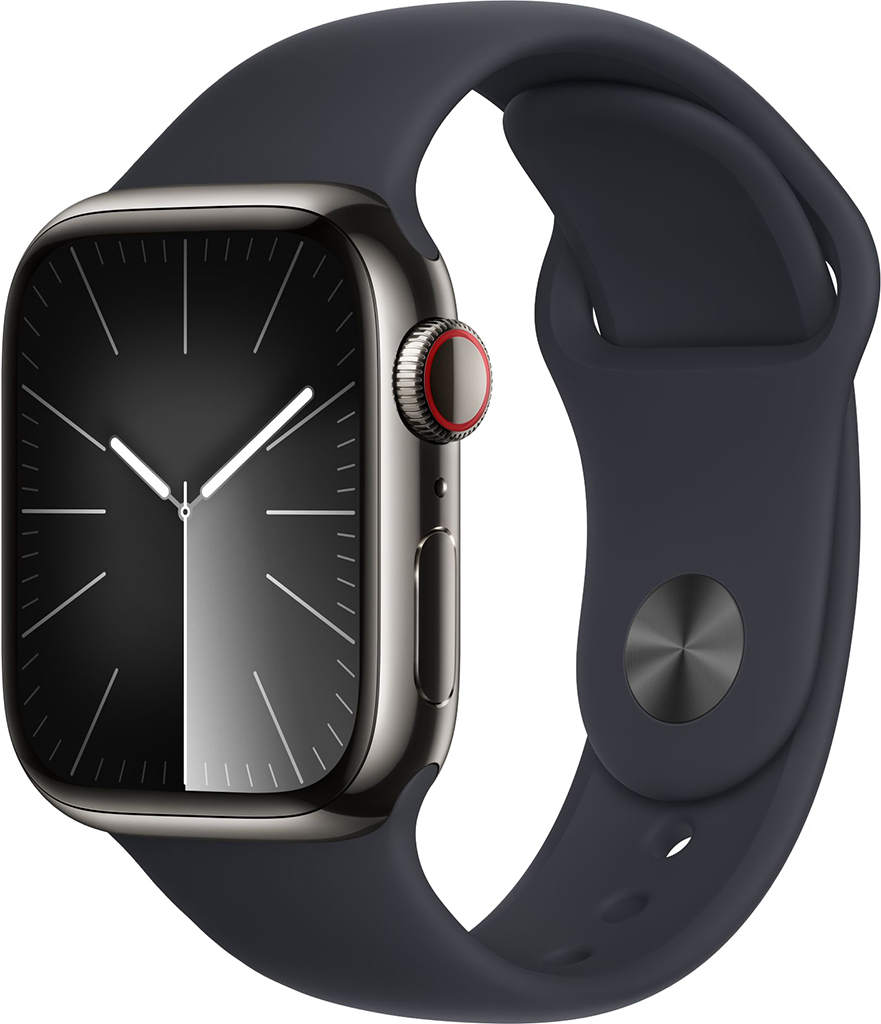 Watch Series 9 GPS + Cellular, 41mm Stainless Steel Graphite, с чёрным ремешком M/L